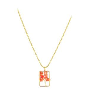 Faux Gold Chain Necklace with Orange Gemstone Rectangle Pendant
